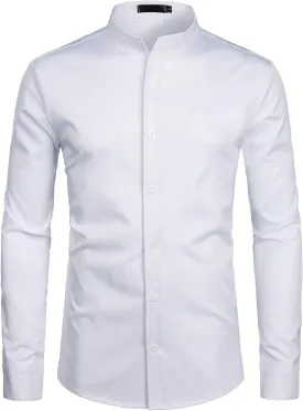 ZEROYAA Mens Hipster Solid Slim Fit Long Sleeve Mandarin Collar Dress Shirts