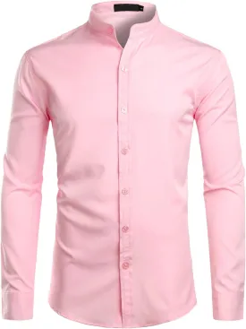 ZEROYAA Mens Hipster Solid Slim Fit Long Sleeve Mandarin Collar Dress Shirts